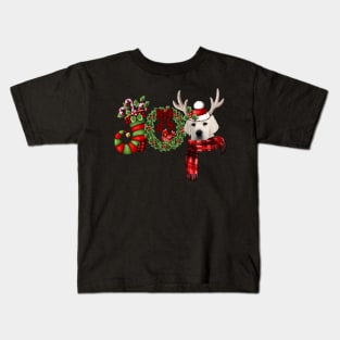 Christmas Joy Dwarf Stocking Reindeer White Labrador Kids T-Shirt